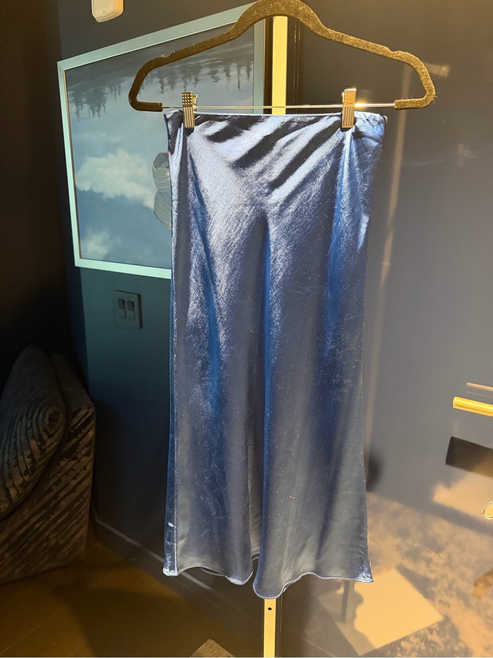Lucy Paris Satin Maxi Skirt in Shiny Blue